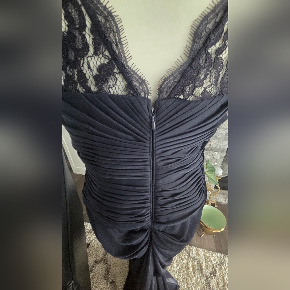 Adrianna Papell Navy Blue Pleated Gown, Size 12 - Picture 5 of 10